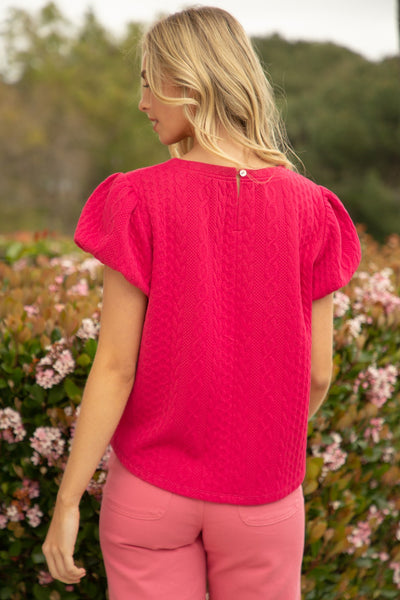 Red Bubble Cap Sleeve Textured Knit Top