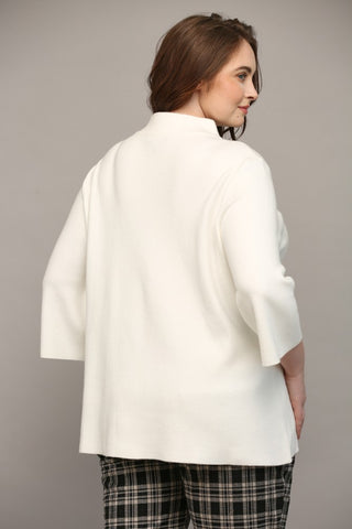CURVY CREAM MOCK NECK PULL OVER BELL SLEEVE SWEATER Final Sale