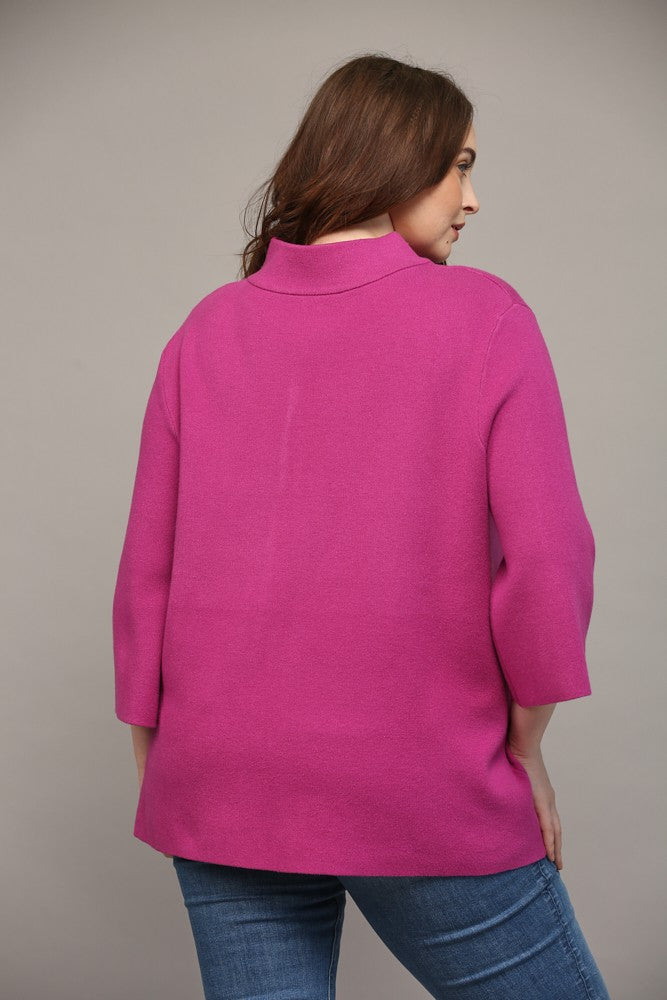 CURVY MAGENTA MOCK NECK PULL OVER BELL SLEEVE SWEATER