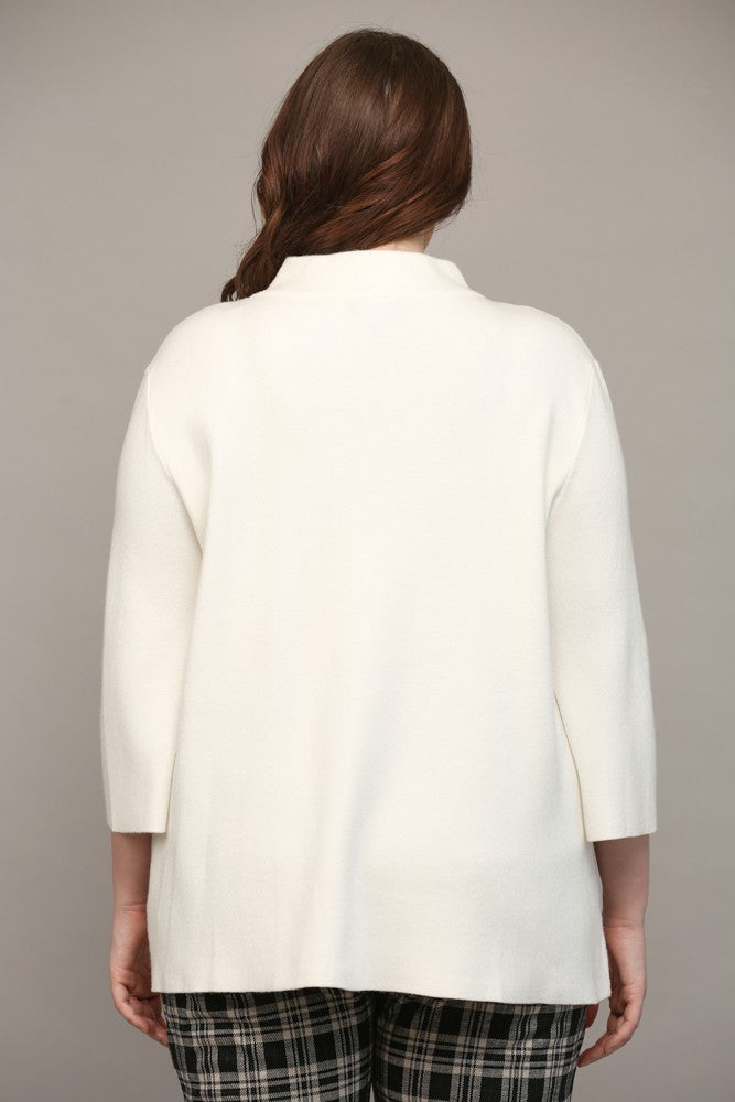 CURVY CREAM MOCK NECK PULL OVER BELL SLEEVE SWEATER