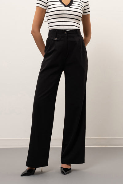 JET BLACK WIDE LEG TROUSERS W/ POCKETS Final Sale