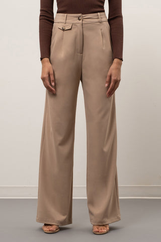 KHAKI WIDE LEG TROUSERS W/ POCKETS Final Sale