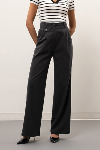 CHARCOAL WIDE LEG TROUSERS W/ POCKETS Final Sale