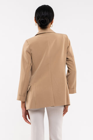 KHAKI SOLID FOLDED SLEEVE BLAZER Final Sale