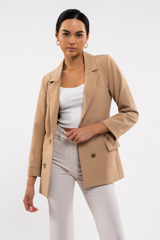 KHAKI SOLID FOLDED SLEEVE BLAZER Final Sale