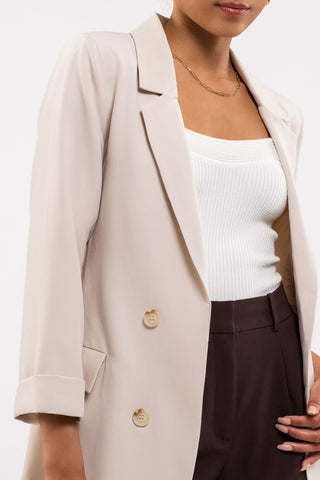 OATMEAL SOLID FOLDED SLEEVE BLAZER Final Sale