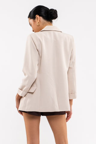 OATMEAL SOLID FOLDED SLEEVE BLAZER Final Sale