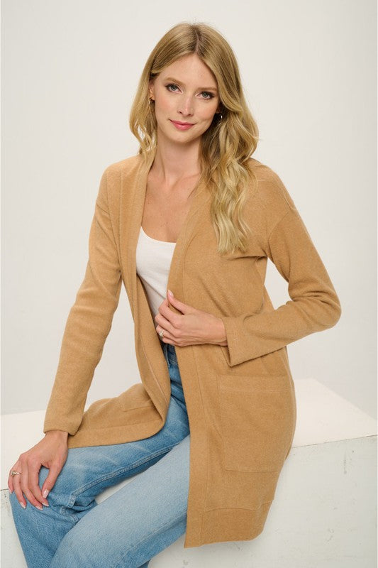 Long Sleeve Soft Brushed Knit Cardigan w/Front Pockets