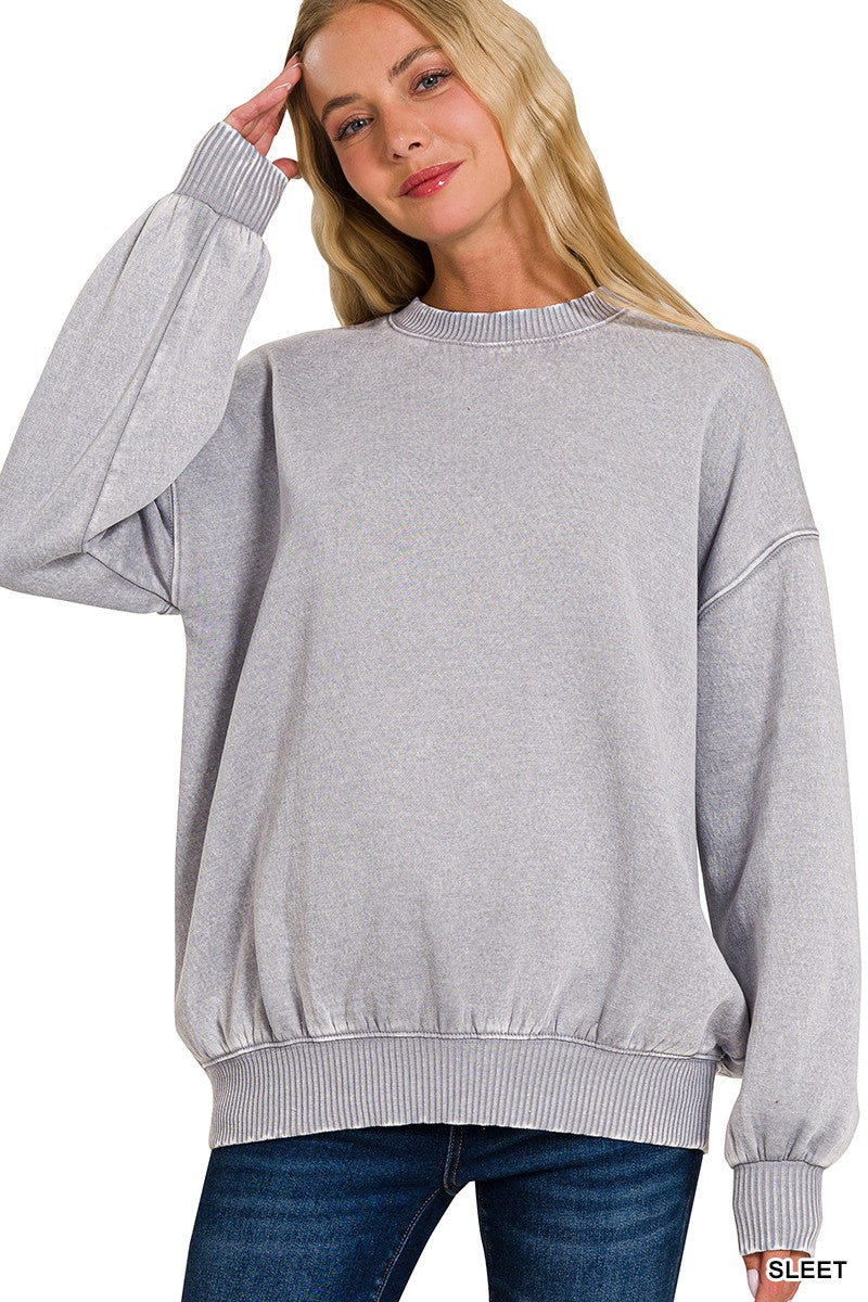 SLEET ACID WASH FLEECE OVERSIZED PULLOVER