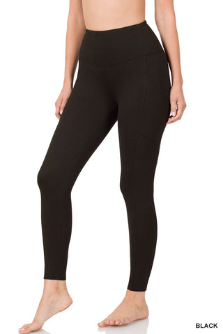 BLACK BRUSHED MICROFIBER FULL LENGTH LEGGINGS w/ POCKETS