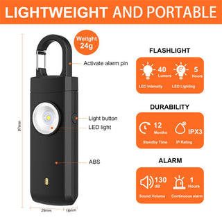 RECHARGEABLE PERSONAL SAFETY ALARM AND FLASHLIGHT (4 Colors)