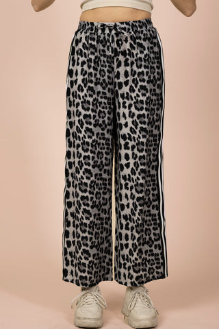SC Side Stripe Tape Detail Leopard Wide Leg Pants