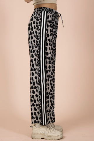 SC Side Stripe Tape Detail Leopard Wide Leg Pants