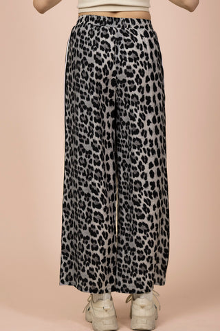 SC Side Stripe Tape Detail Leopard Wide Leg Pants