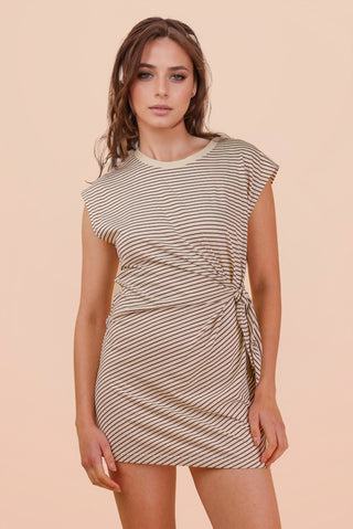 SC Choco/Cream Stripe Knit Sleeveless Mini Dress W/ Tie Detail
