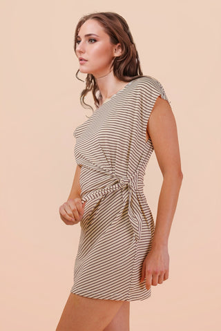 SC Choco/Cream Stripe Knit Sleeveless Mini Dress W/ Tie Detail