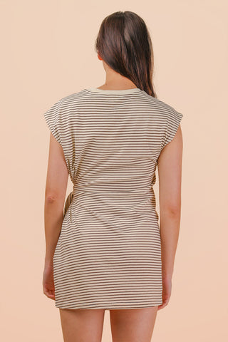 SC Choco/Cream Stripe Knit Sleeveless Mini Dress W/ Tie Detail