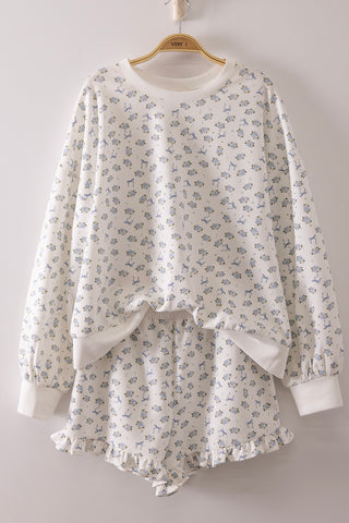 SC Ivory Floral Printed Knit Comfy Top & Shorts Set