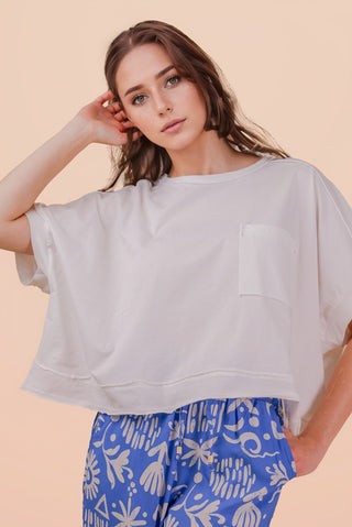 SC White Mineral Washed Oversized Crop Comfy Knit Top FINAL SALE