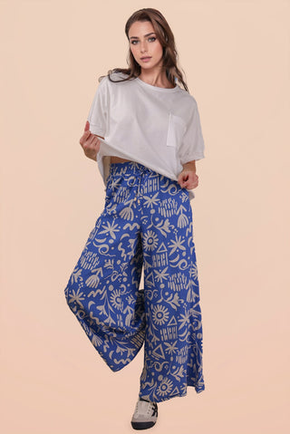 SC Blue Printed Wide Leg Long Pants FINAL SALE