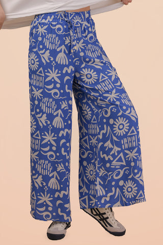 SC Blue Printed Wide Leg Long Pants FINAL SALE