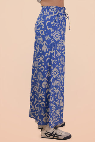 SC Blue Printed Wide Leg Long Pants FINAL SALE