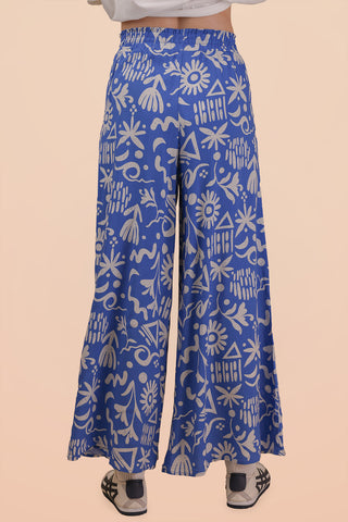 SC Blue Printed Wide Leg Long Pants FINAL SALE