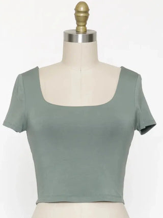 SC Desert Green Square Neck Crop Basic Top FINAL SALE