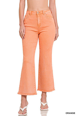 ORANGE WASHED HIGH WAIST FRAYED HEM BOOTCUT PANTS