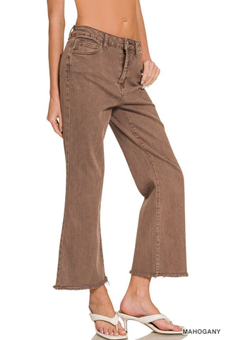 MAHOGANY WASHED HIGH WAIST FRAYED HEM BOOTCUT PANTS