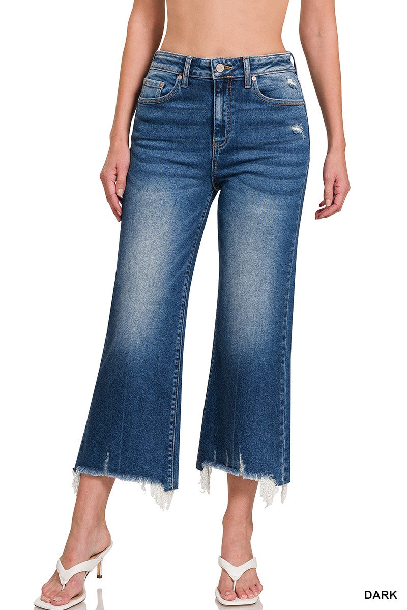 MID RISE STRAIGHT RAW HEM DENIM PANTS