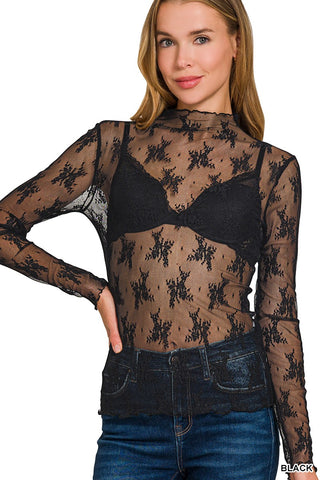 BLACK LACE SEE-THROUGH LAYERING TOP