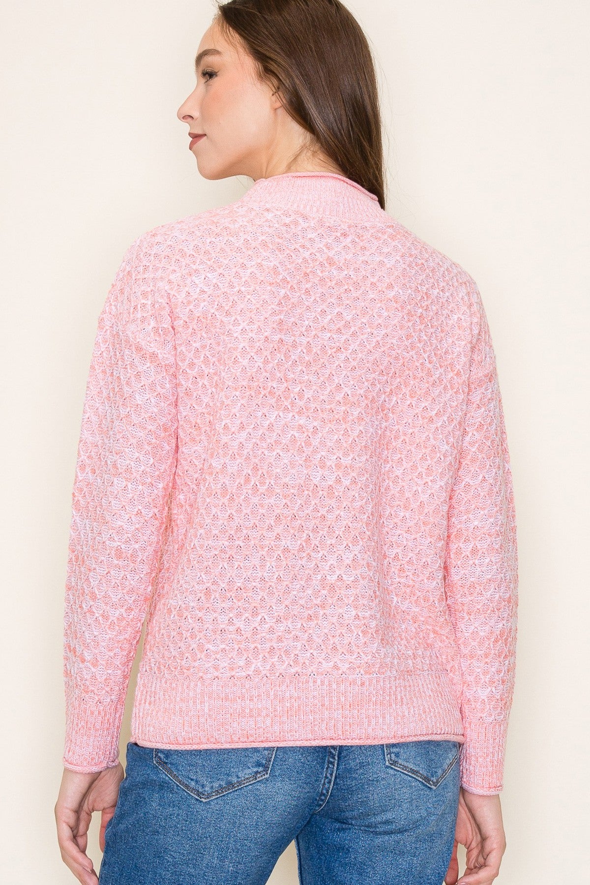 CORAL 2 TONE MIXED YARN MOCK NECK PULLOVER SWEATER FINAL SALE