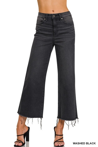 HIGH RISE WASHED BLACK CROPPED JEAN PANTS