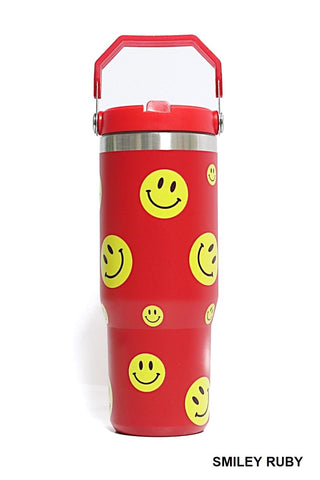 SMILEY RUBY 3D UV PRINTED 30 OZ STAINLESS STEEL STRAW TUMBLER