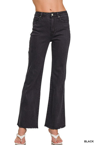 Black Acid Washed Fray Hem Pants