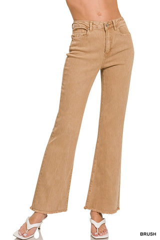 Ash Mocha Brush Acid Washed Fray Hem Pants