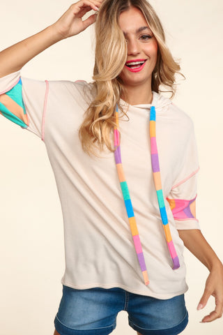 CURVY MULTICOLOR STRIPE PRINT FRENCH TERRY PULLOVER HOODIE Final Sale