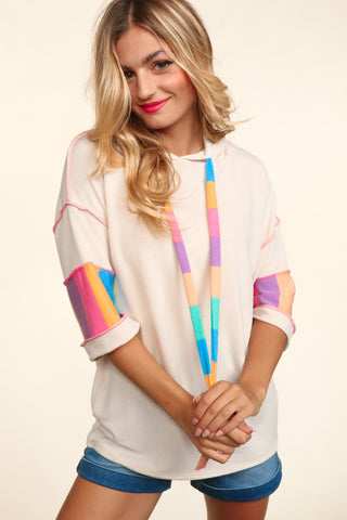 CURVY MULTICOLOR STRIPE PRINT FRENCH TERRY PULLOVER HOODIE Final Sale