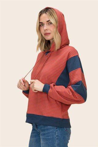 Rust/Indigo Colorblock Striped Hoodie