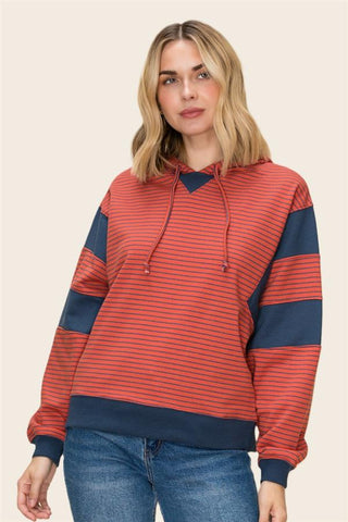 Rust/Indigo Colorblock Striped Hoodie