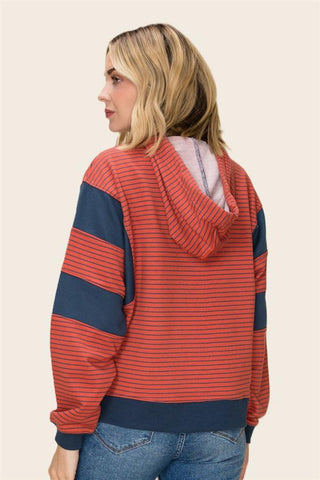 Rust/Indigo Colorblock Striped Hoodie