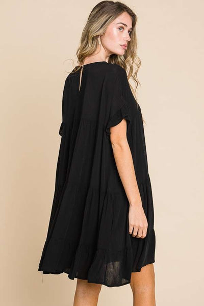 Black Solid Tiered Midi Dress Final Sale