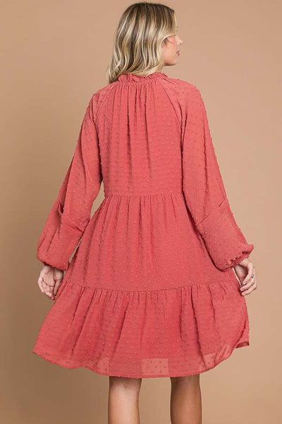 Real Rose Ruffle Peasant Dotted Swiss Tiered Dress