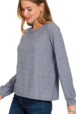 Navy Soft Melange Hacci Round Neck Top