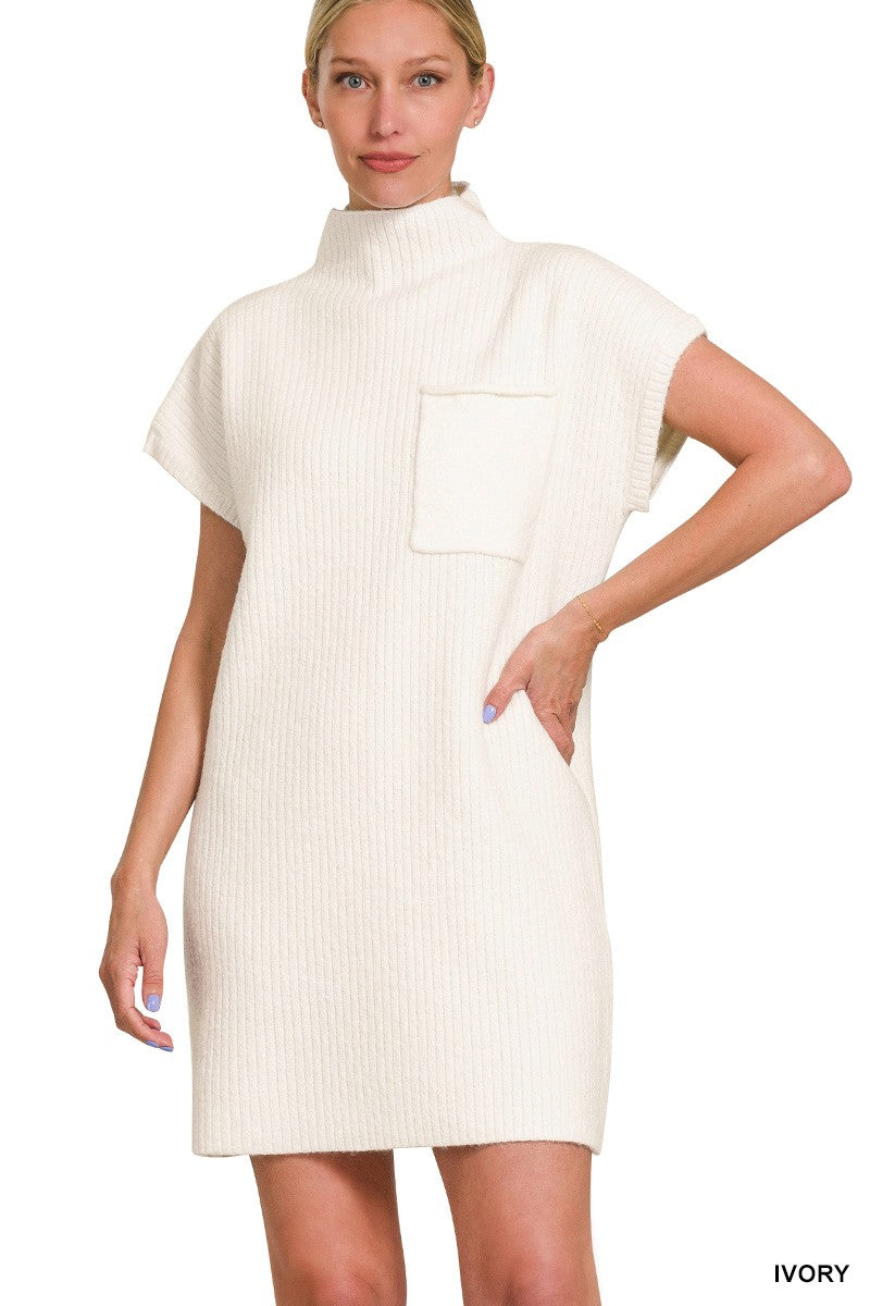 IVORY MOCK NECK SHORT SLEEVE SWEATER DRESS WITH POCKET Final Sale Magnolia Too Boutique IVORY MOCK NECK SHORT SLEEVE SWEATER DRESS WITH POCKET Final Sale Magnolia Too Boutique