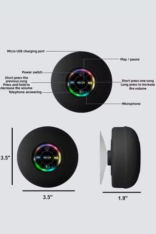 Portable Bathroom Bluetooth Led Speaker (4 Colors)