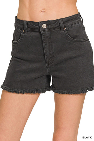 Black Acid Washed Frayed Cutoff Hem Shorts Final Sale