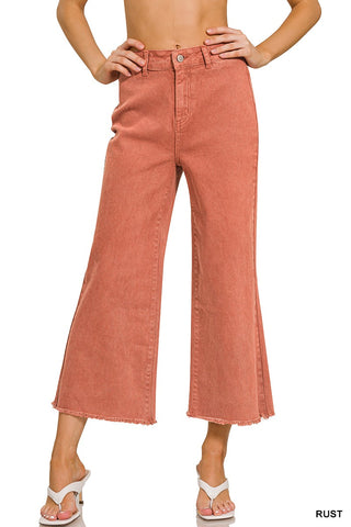Rust Acid Washed High Waist Frayed Hem Straight Pants