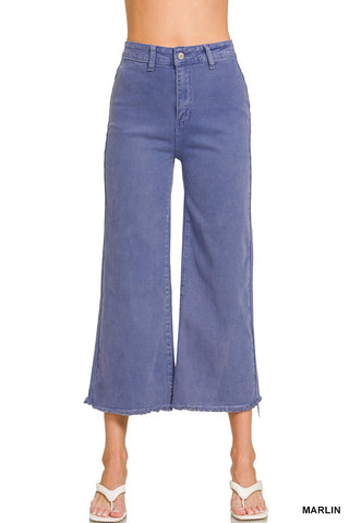 Marlin Acid Washed High Waist Frayed Hem Straight Pants